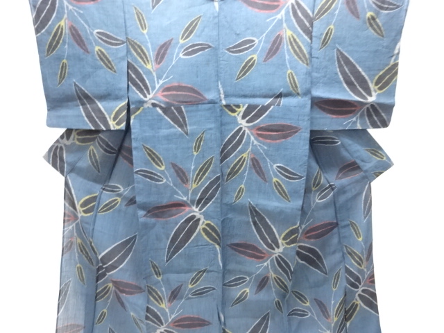 アンティーク　本場小千谷ちぢみ　葉模様織り出し着物